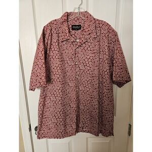 Eddie Bauer Men's Red Floral Design Short Sleeve 100% Cotton Shirt, Tall Large